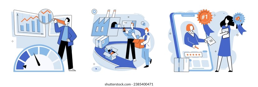 Process management. Vector illustration. The process management metaphor aids in conceptualizing complex processes Accurate information and comprehensive reports facilitate efficient development