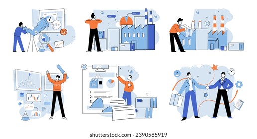 Administración de procesos. Ilustración vectorial. El seguimiento y el análisis de los progresos son fundamentales para el éxito de la gestión de procesos La metáfora de gestión de procesos proporciona una representación visual de sistemas complejos