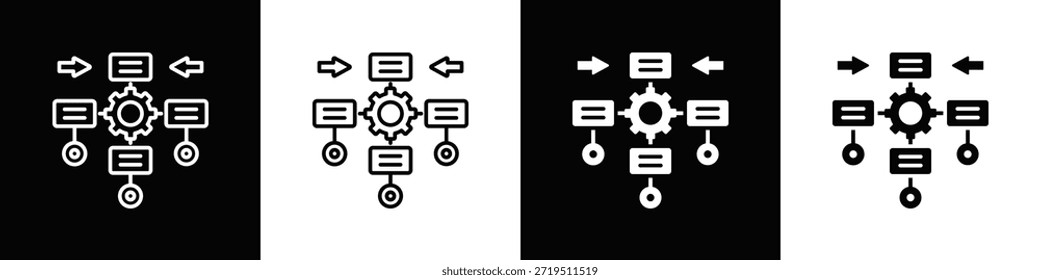 Icono de mapeo de proceso con estilo minimalista blanco negro variante