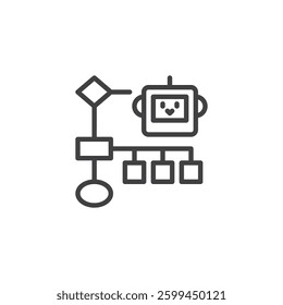 Process Mapping line icon. linear style sign for mobile concept and web design. Flowchart with robot enhanced steps outline vector icon. Symbol, logo illustration. Vector graphics
