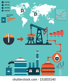 Process of oil production and petroleum refining - vector  Infographic design elements