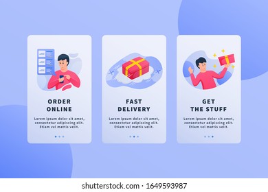 process on online shopping for stage or step with 3 option for website template or banner