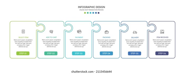 Process of online shopping with 6 steps. Steps business timeline process infographic template
