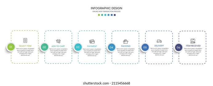 Process of online shopping with 6 steps. Steps business timeline process infographic template