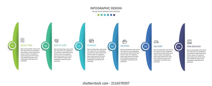 Process of online shopping with 6 steps. Steps business timeline process infographic template