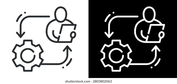 Process optimization: gear and person with technical document icon