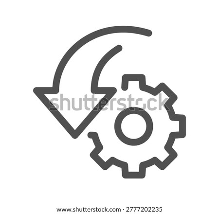 Process optimization icon, minimal gear and downward arrow symbol, adjustment, improvement, workflow control, efficiency tuning and system modification flat vector illustration.
