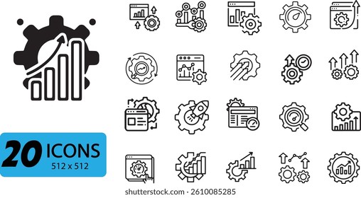 Process Optimization Icon Set: 20 Outline Vector Illustrations