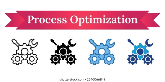 Process Optimization Multi Style Icon - Wrench with multiple gears illustrating process optimization and technical configuration for efficiency