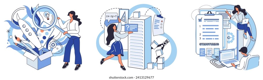 Ilustración vectorial de optimización de procesos. El éxito de cualquier estrategia de negocio depende de los métodos y procedimientos de optimización Conceptos de optimización de procesos de innovación e inteligencia