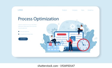 Process optimization web banner or landing page. Idea of business improvement and development. Business people schedule or project planning. Effective team work. Isolated flat vector illustration