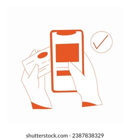Process Payments on Mobile Delivery Order Flat Line Illustration , E-Commerce, E-Store Icon Isolated White Background