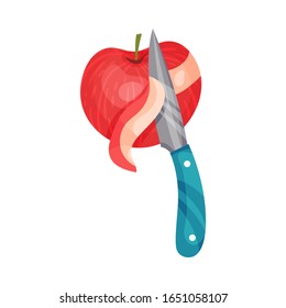 Process of Peeling Apple with Knife Vector Illustration