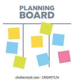 Process planning board with color sticky notes. Board with colored note sticker vector