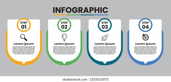Presentación de procesos diseño de infografía de negocios elegante plantilla profesional con 4 pasos