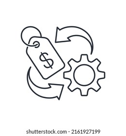 The process of pricing a product. Vector linear illustration isolated on white background