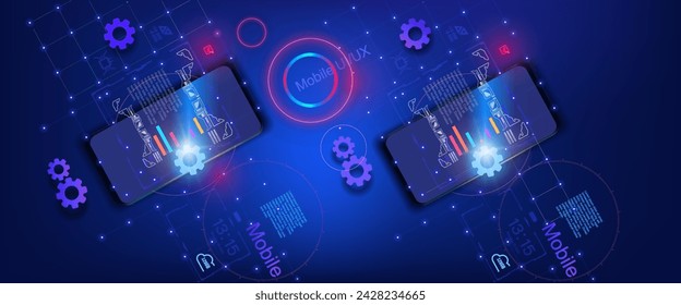 Proceso de programación y prueba de código digital en una plataforma de smartphone. Programación y desarrollo web. Iniciando aplicación móvil con software. Codificación y configuración de chips de smartphone