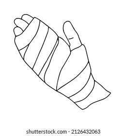A process of providing first aid to a person in an accident. Bandaging an injured hand