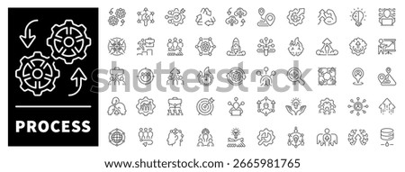 Process related icons collection. Process vector icons in line style. Processing symbols