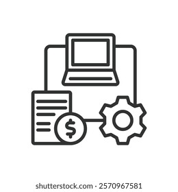 Process request, icon in line design. Process request, workflow management, task processing, request approval, process execution on white background vector. Process request editable stroke icon