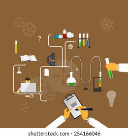 Process Research in a chemical laboratory. The concept of science, medicine and research.