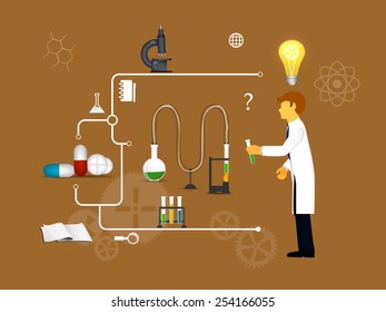 Process Research in a chemical laboratory. The concept of science, medicine and research.