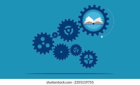 process of seeking knowledge. gear mechanism with book