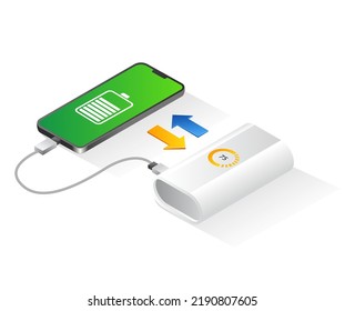 The process of the smartphone charging the battery with a power bank
