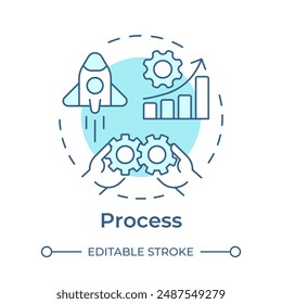 Icono de concepto azul suave de proceso. Marco PPT. Gestión de proyectos. Estrategia de negocio. Automatización. Ilustración de línea de forma redonda. Abstractas idea. Diseño gráfico. Fácil de usar en el artículo