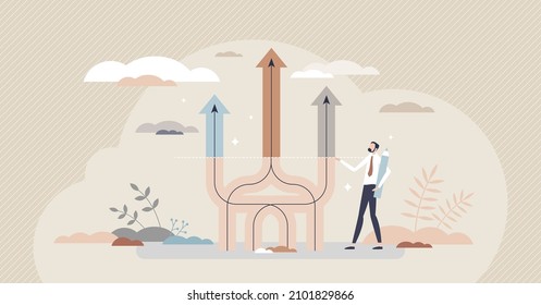 Process standardization with data outcome structuring tiny person concept. Information management and automation with average results control and standard rule procedure strategy vector illustration.