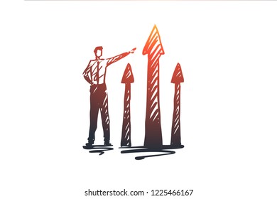 Process, step, presentation, graph, success concept. Hand drawn graphics of growth process concept sketch. Isolated vector illustration.