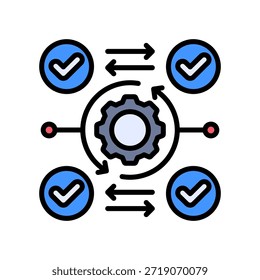 Ilustración vectorial de color lineal de iconos de racionalización de procesos