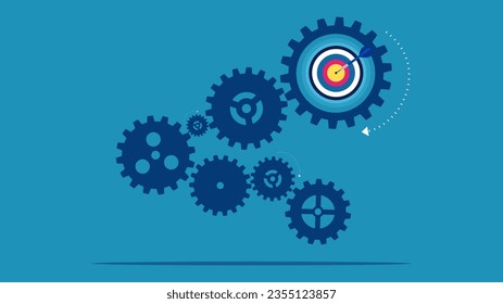 process of success. gear mechanism with a target