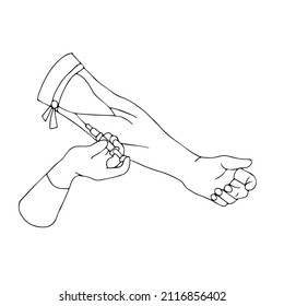 The process of taking blood from a vein with a syringe first aid to a person in an accident