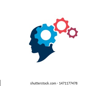 The process of thinking in the human head. Silhouette human head with gears. Strategic thinking and planning concept. Vector illustration.