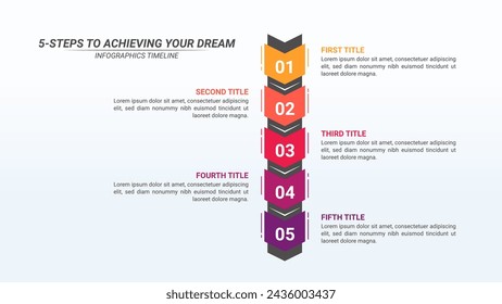 Process Timeline Infographic with 5 Steps and Editable Text on a 16:9 Layout for Business Presentations, Management, and Evaluation.