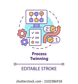 Process twinning concept icon. Optimizing outcomes abstract idea thin line illustration. Twinning level. Isolated outline drawing. Editable stroke. Roboto-Medium, Myriad Pro-Bold fonts used