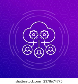 process user data in cloud icon in line design