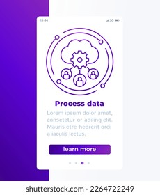 process user data in cloud mobile banner with line icon