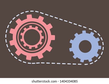 Process vector, rounded gear with lines isolated tool flat style. Device cogwheel, round shaped object vintage look instrument clockwork construction