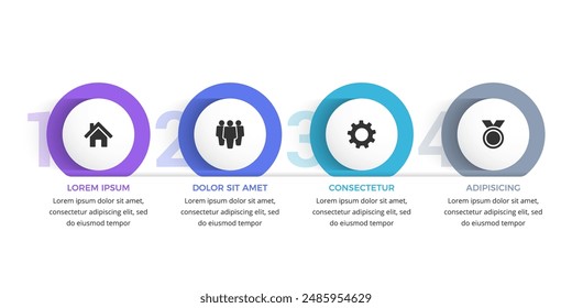 Process visualization infographic template with 4 circles for your icons and plate for your text, vector eps10 illustration