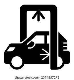 Process of washing car in conveyor car wash solid icon, car washing concept, Automatic vehicle steam cleaning sign on white background, Carwash icon in glyph style. Vector graphics