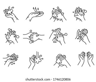 the process of washing hands properly vector illustration of a hand drawing style