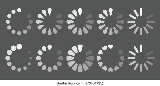 Process web download or update set icons. Buffer and loading set symbols isolated on gray background. Vector illustration