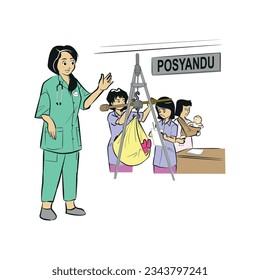 
The process of weighing children at the Indonesian Posyandu