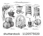 process of wine production. Vector sketch illustration