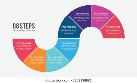 Diagrama de flujo de trabajo de procesos, plantilla de mapa de ruta con 8 pasos