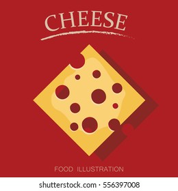 processed cheese on the red background flat style realistic vector illustration.