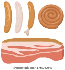 Carne procesada como salchicha y tocino.
