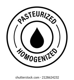 processed milk product abstract. 'homogenized and pasteurized' vector stamp, black in color